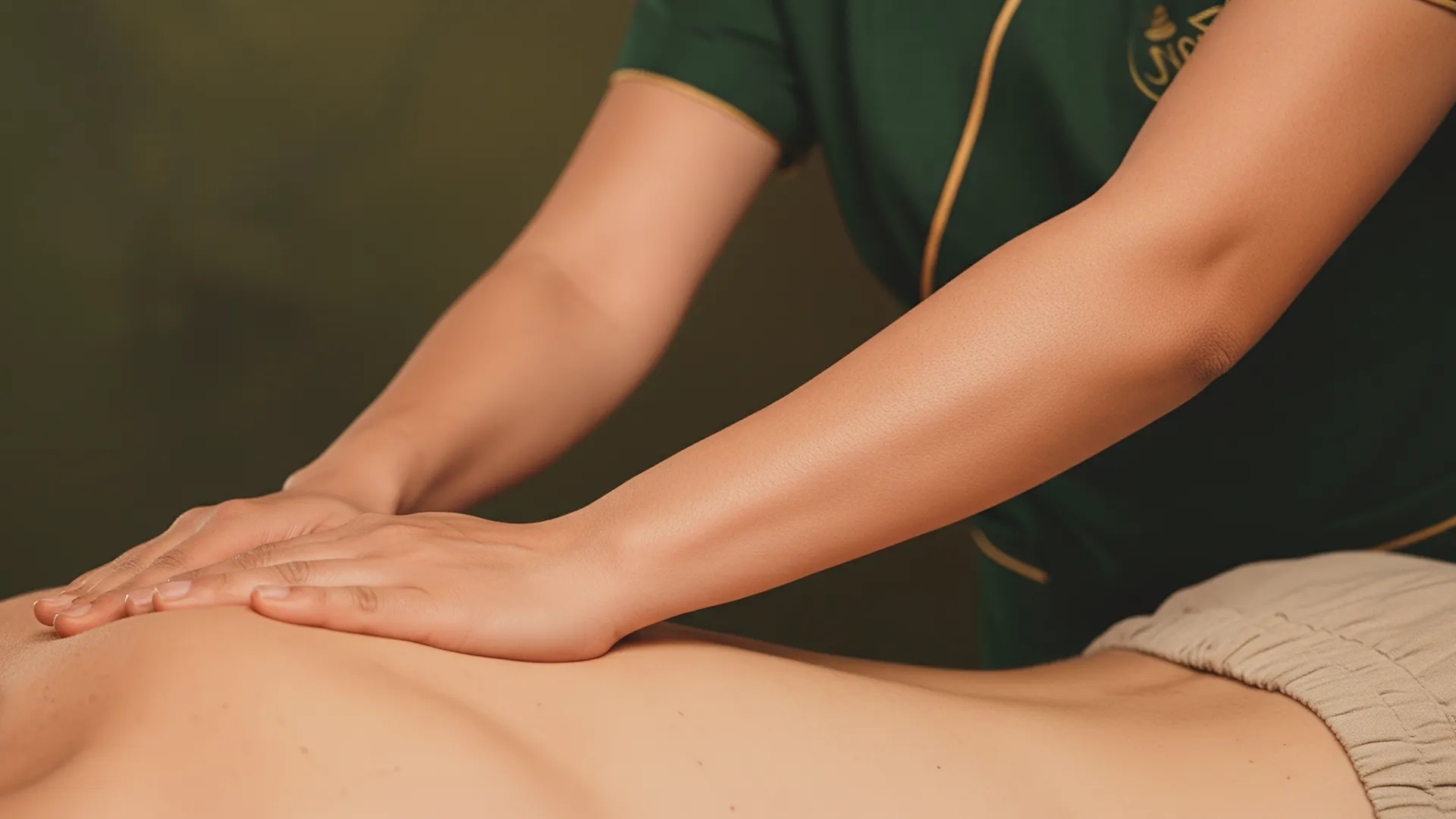 Manos de una terapeuta realizando una maniobra de masaje que representa el catálogo de masajes de Zen Thai Massage.
